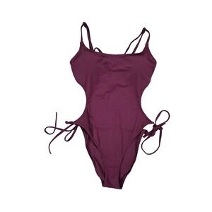 One Piece Swimsuit Cutout Tie Side‎ Strappy Bathing Suit Burgundy